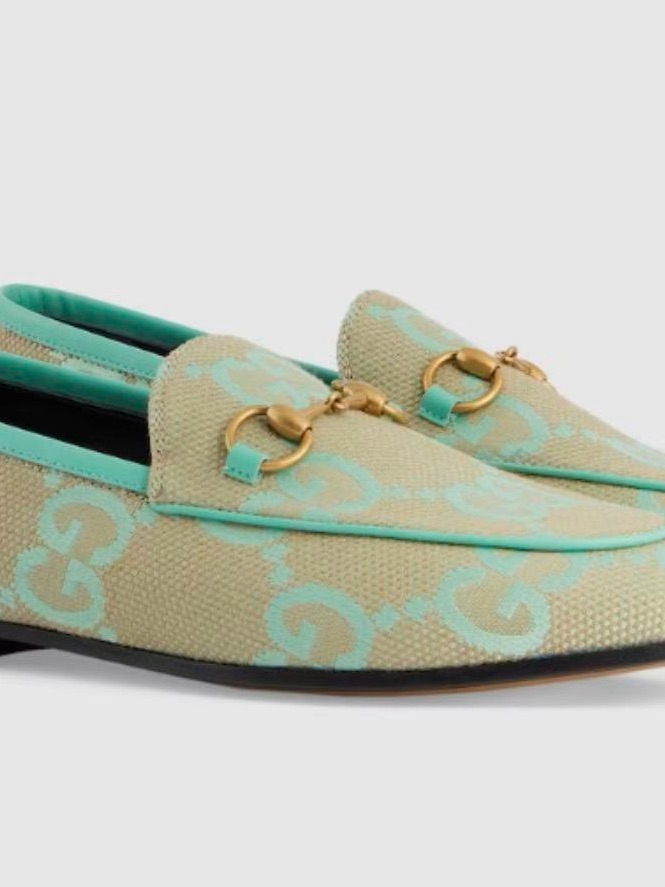 Gucci Jordaan Jumbo Gg Mint And Beige Horsebit Loafers